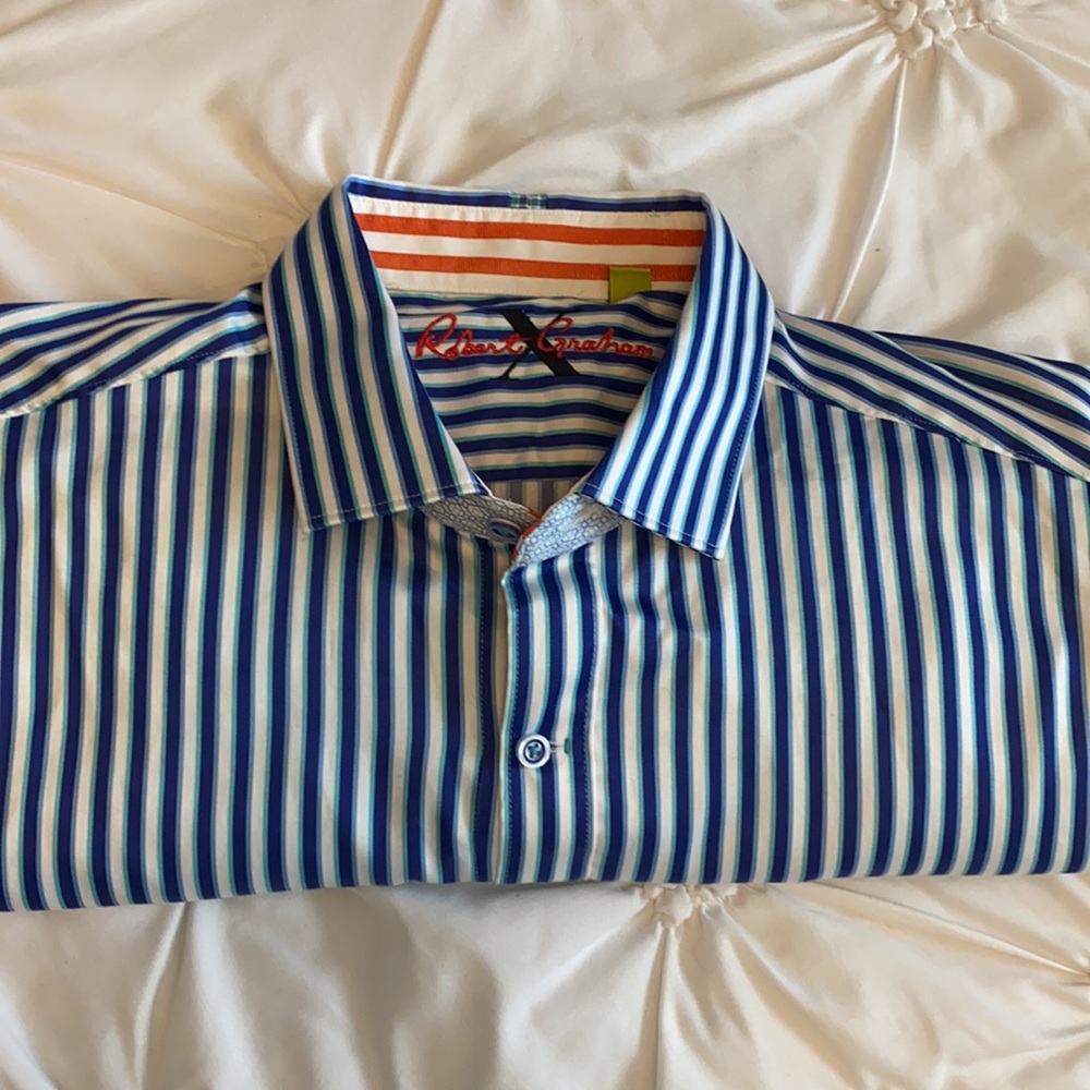 NWT Robert Graham blue striped shirt 2XL